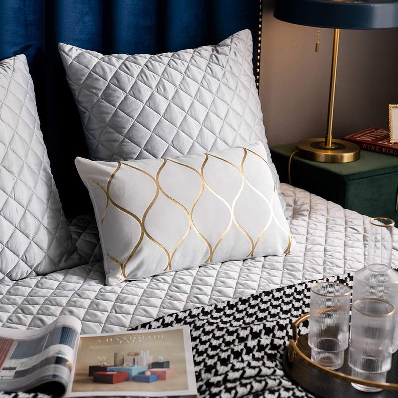 DEZENE Gold Velvet Throw Pillow Covers Off White: 2 Pack 12x20 Inch Rectangular Decorative Pillow Cases for Bedroom Sofa Couch Living Room - Image 5